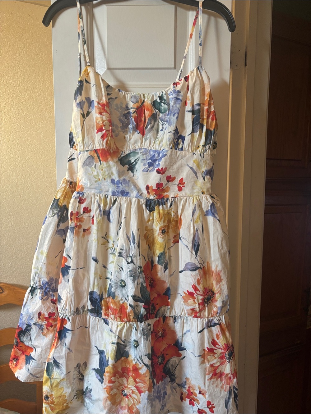 Express White Floral Tiered Sundress with Multicolor Blooms
